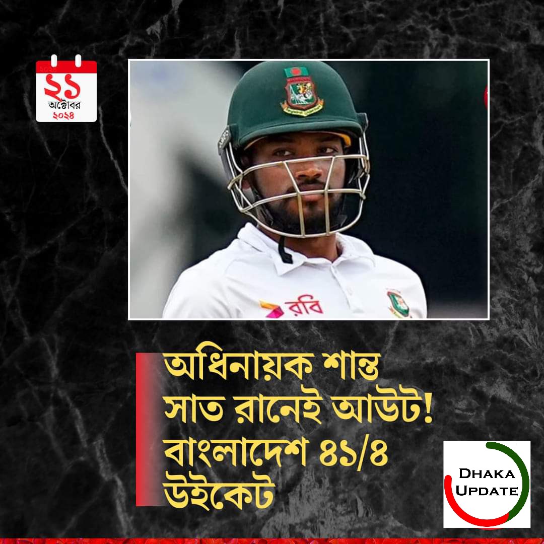 অধিনায়ক শান্ত সাত রানেই আউট! বাংলাদেশ ৪১/৪ উইকেট